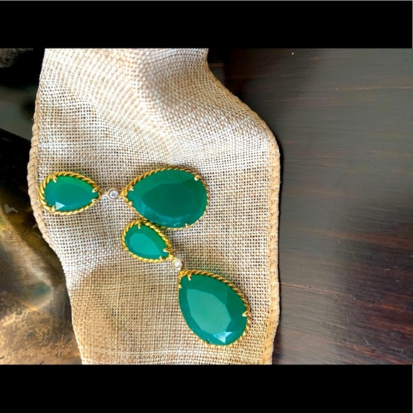 Drop Style Natural Green Onyx Earrings with Diamond Accent in 14kt Gold - Picture 3 of 6